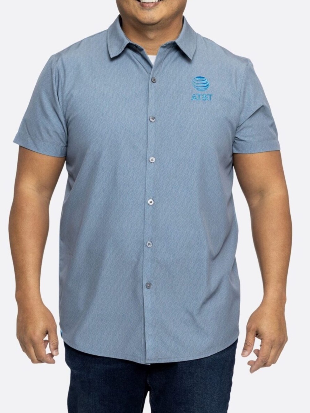 AT&T Employee Uniform Shirt Button-Up Blue Geometric Wicking